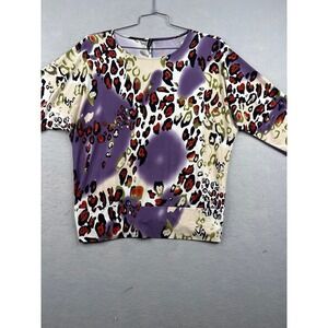 Isabella Rodriguez Womens 1X Blouse Purple Leopard Animal Print Smocked Back Top